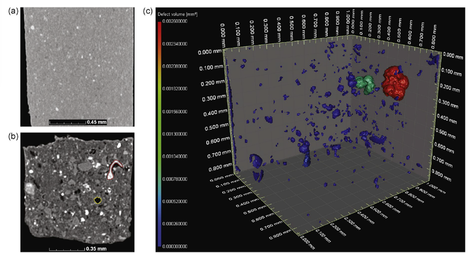 Image 3: Micro scale analysis of the sediments included CT scanning of core samples, highlighting the variety of pore sizes and shapes, including an excellent visualisation of a foram contained within the pockmark sediments
